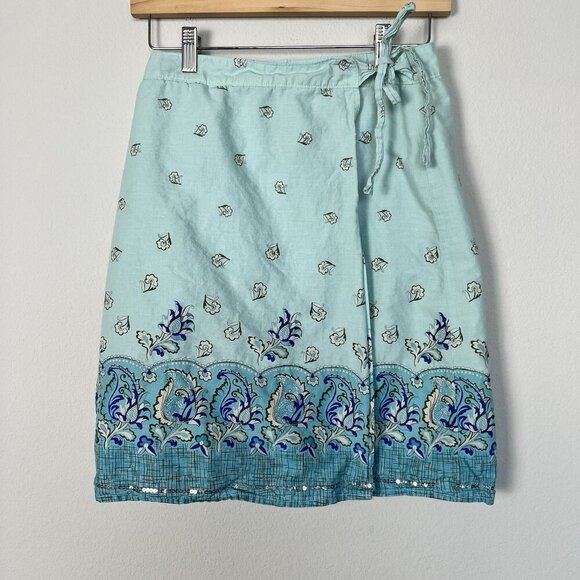Vintage Y2K Old Navy‎ Paisley Print Sequin Wrap Skirt Blue And Silver Size Small - Picture 1 of 11